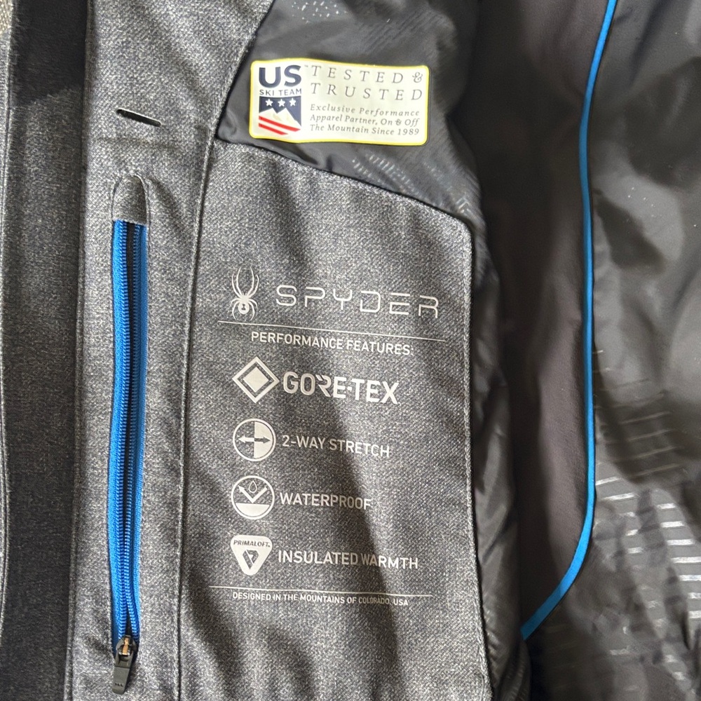 Spyder Men's Gray and Black GORE-TEX Ski Jacket with Blue Accents - Picture 4 of 5